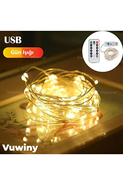 USB Kumandalı 8 Modlu Dekoratif Gün Işığı Parlak Gümüş Tel Peri LED (5 Metre)