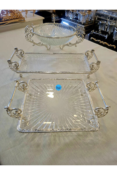 BULUTHOMEAKSESUAR 3 Pieces Avangard Glass Presentation Holder Silver