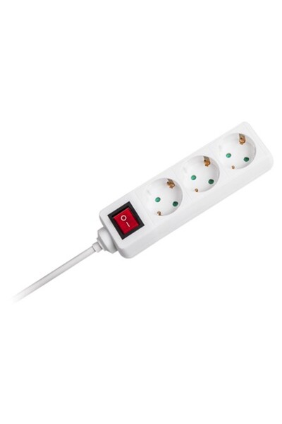 V-TAC Prelungitor cu 3 prize și întrerupător, 1.5m, 3x1.5mm², Alb