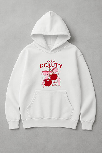LORVEX Radiate Beauty Cherry Oversize Unisex Hanorac cu glugă cu imprimeu fro...