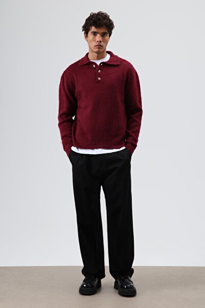 VAMOSCLO Polo neck soft textured knitwear sweater burgundy