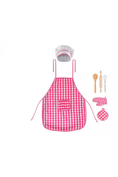 zola Kids' Chef Set, Apron, bonnet, glove and utensils, white and pink