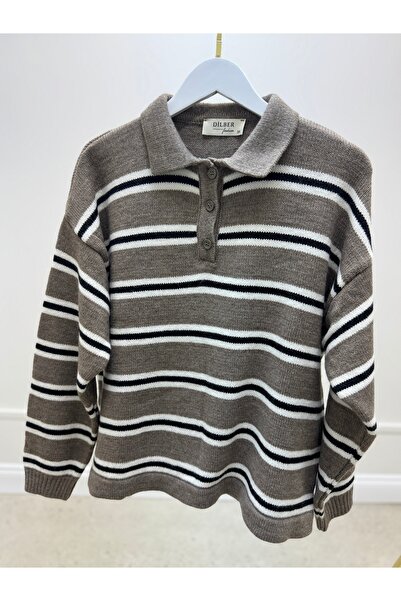dilber fashion Striped Buttoned Cotton Soft Textured Knitwear Sweater