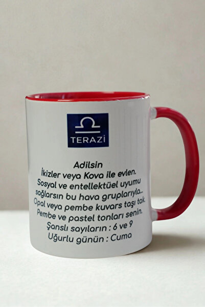 Ahinur Mutfak Libra Zodiac Porcelain Mug – Fair, Elegant and Emotional – Gift Mug with Red Handle