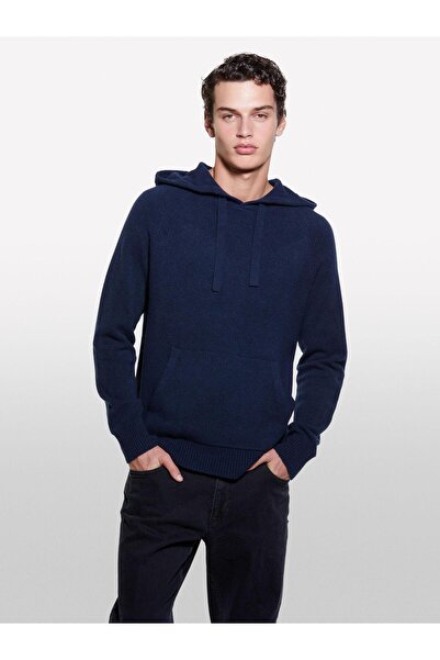 Sisley Світшот з капюшоном і кишенями-кенгуру з бавовняною сумішшю Чоловічий світло-синій світшот - 324A1QPSS200Q