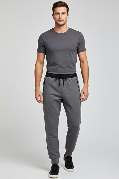 Sabri Özel Antrasit Regular Fit Fermuar Cepli Jogger Eşofman Altı