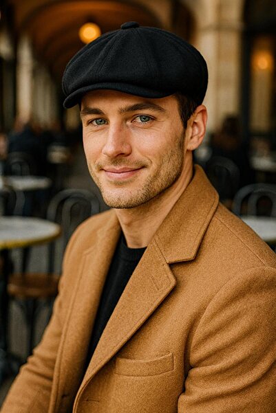 BALIENTE قبعة رجالية من صوف الكشمير الأسود