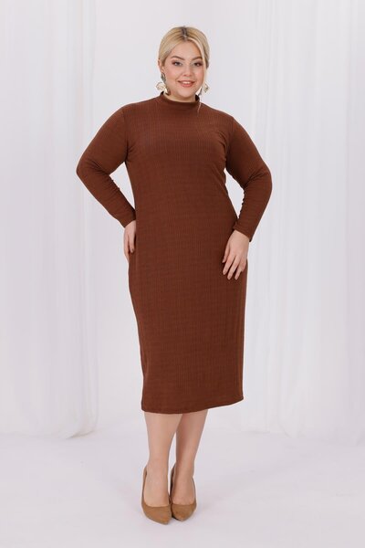 Madwilo Women's Coffee Turtleneck Stretchy Twist Knitwear Plus Size Dress