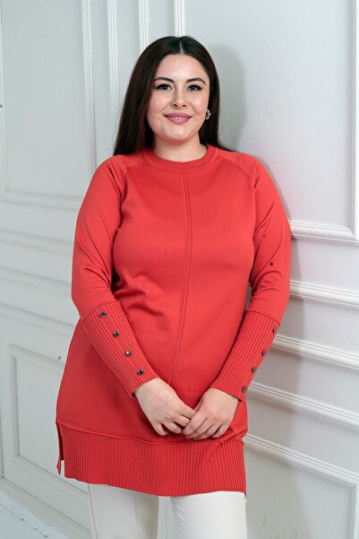 By Saygı Women's Sleeves Buttoned Cold Yarn Plus Size Tunic Blouse