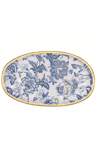 Liryo Candles Decorative tray - candle/jewelry holder, hand-cast mineral marble, 19 cm, Blue Flowers