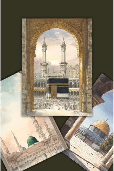 Muslim Walk Uthra - 3 Mescid - 3'lü İslami Çerçevesiz Poster Seti (A5 Boyutunda)