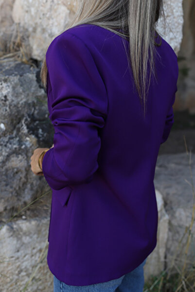 bytugcekaya Mor Gold Tek Düğmeli Blazer Ceket