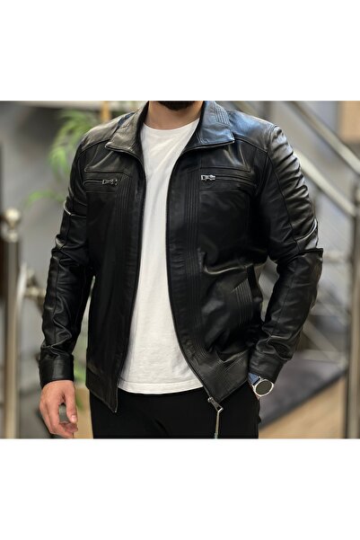 SAVARA Erkek siyah %100 Orginal Hakiki Kuzu Derisi Regular Fit Rahat Kalıp De...