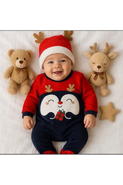 Lina Baby Bloom Lina Baby Boynuzlu Penguen Şapkalı Noel Tulum