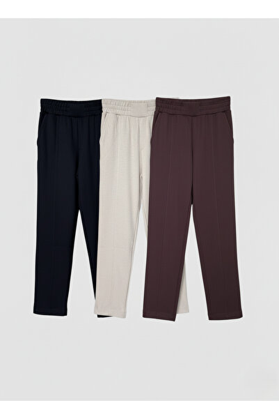 ZUZUQO 3-Piece Modal Fabric Ribbed Detailed Premium Pants with Elastic Waist