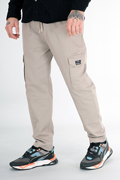 Souris Men's Stone Color Cargo Pants Relaxed Fit Cotton Elastic Waist