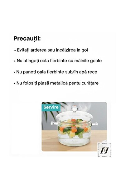 Aurov Oala Sticla Borosilicata, 2L, Termorezistenta, Gaz, Capac/Manere, Gatit/Servire, Transparenta