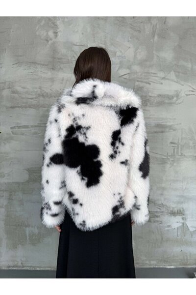 GALAVİP Women's Black Patterned Premium Soft Textured Lined Sunu Fur