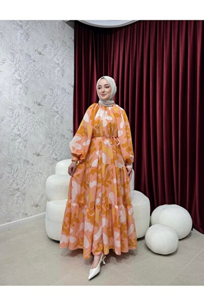 Aden aydın Turuncu tesettür elbise