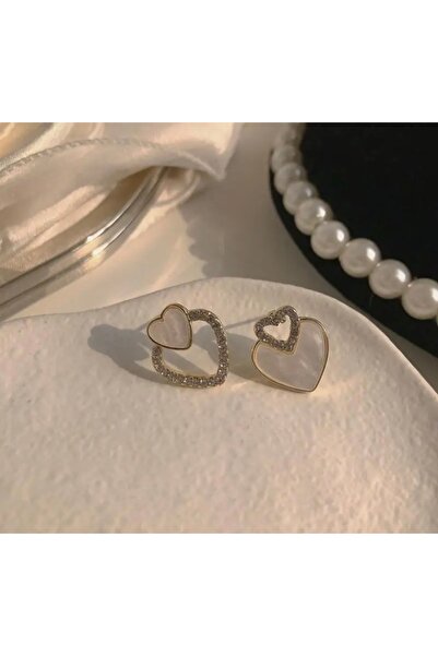 monalisatoka Kadın Gold Ekru Mineli Asimetrik Kristal Taşlı Küpe