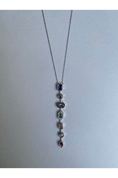 BusradanDesign Special Series Colorful Zircon Stone Silver Color Y Necklace 5...