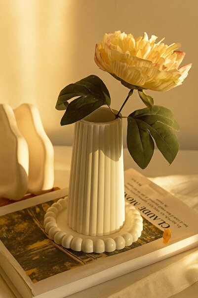 SZN HOME DESİGN SZN DESİGN İskandinav Oluklu Vazo Bubble Altlık Tabak (Vernik...