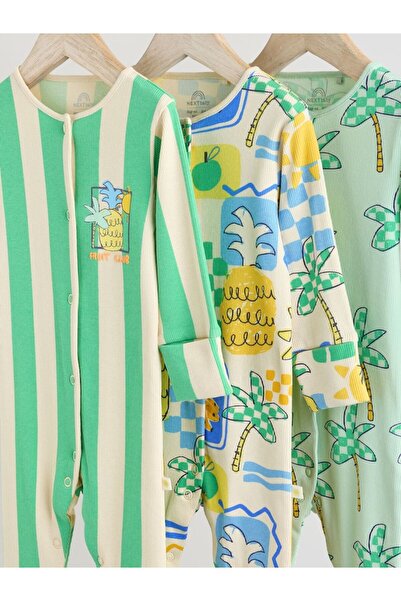 Next Baby Cotton Green Pineapple Patterned 3-Piece Romper Set
