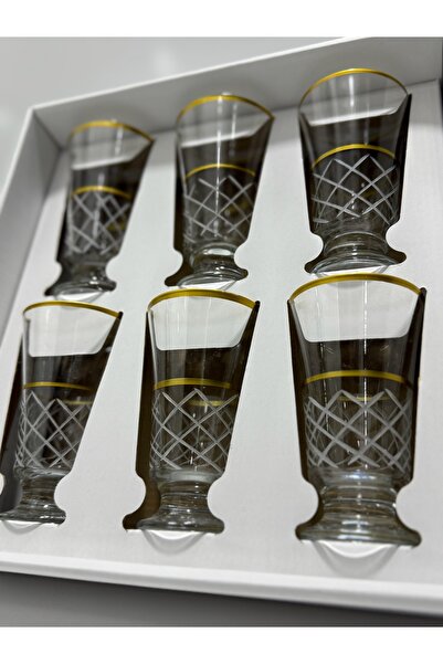 Hawve El İşçiliği Altın Yaldızlı Kesme Desenli 6’lı Cam Kahve Yanı Bardak Seti