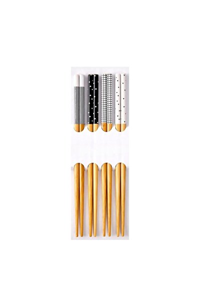 Hype Store Bamboo Chopsticks Set, 23 Cm, Black and White Patterned, 4 Pairs (...