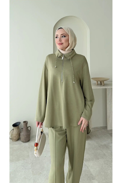 RFK Butik Γυναικείο Σετ Δύο Τεμάχια από Υφασμάτινο Φερμουάρ Oy.sho - Πράσινο