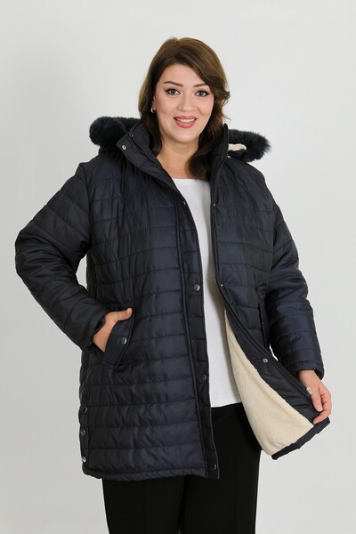 By Alba Collection Women's Dark Blue Puffer Coat in Large Size