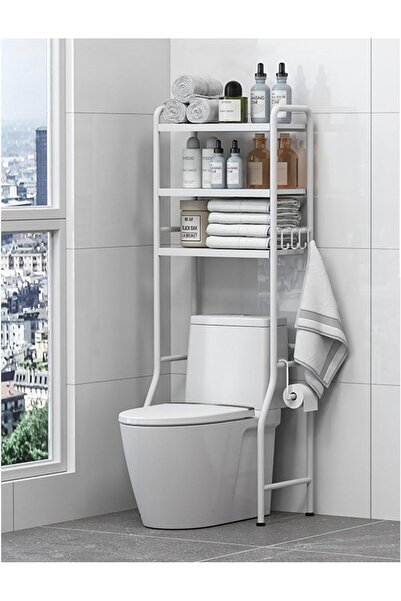 ABK POINT رف ثلاثي الطبقات فوق المرحاض (أبيض)