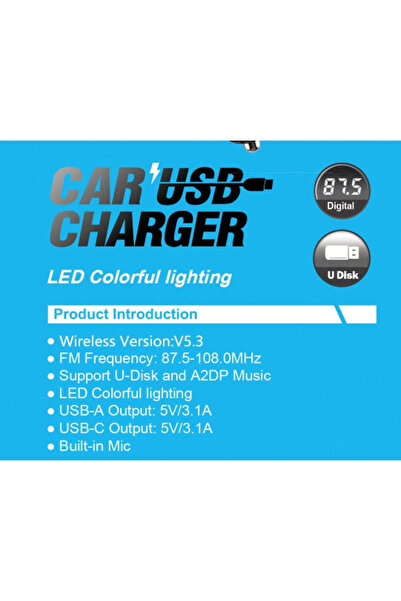 PRİZE Modulator auto C48 cu USB dual 3.1A și lumină RGB