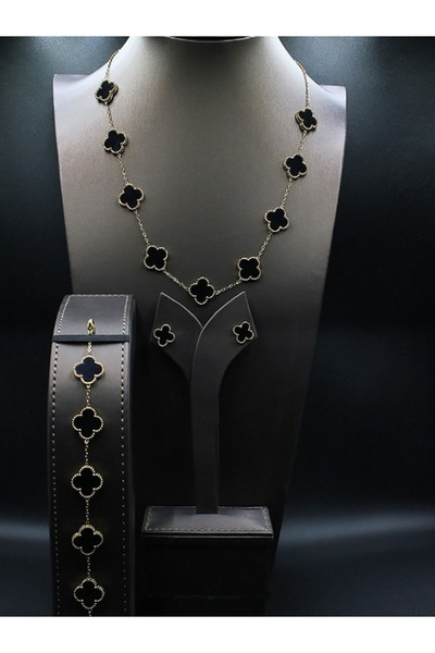 Klif طقم سلسال وأسورة وحلق مطلي ذهب فان كليف