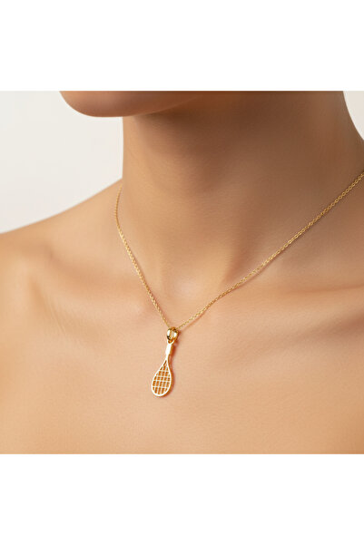 TabiTela 14 ayar altın kolye ucu badminton raketi GM9082 0.5 gr