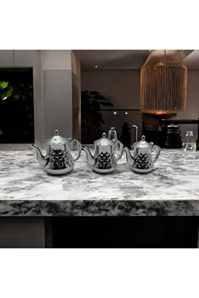 cc bin shihon Luxury stainless steel teapot/pot set, silver inlaid, rust-resistant, 3 pieces, various sizes: 800/1200/1600ml