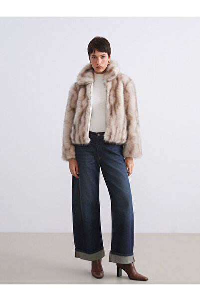 LC Waikiki Mock Neck Women Faux Fur Coat