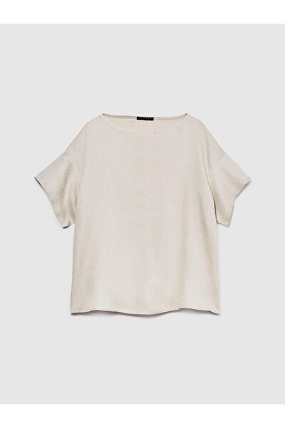 Sisley 100% Linen Relaxed Fit Boat Neck Blouse Women's Gray Blouse - 324P5Bmllq06R