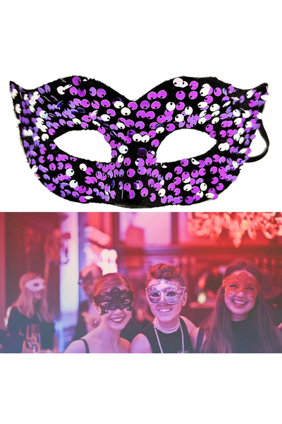 KTT Purple Color Sequin Embroidered Prom after Party Mask with Elastic Back Stylishly Designed Functional Product