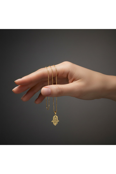 TabiTela 8 ayar altın kolye ucu Hamsa / Fatma’nın Eli GM9388 0.5 gr