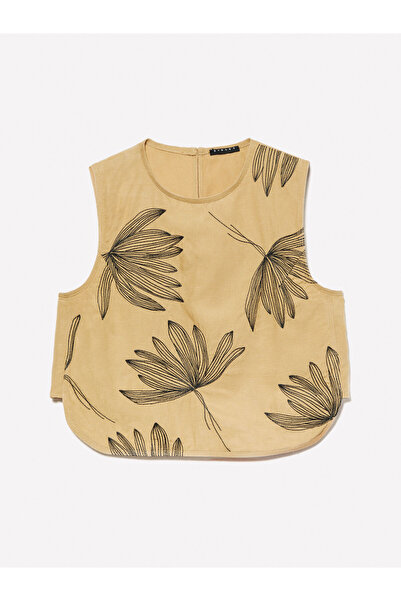 Sisley Embroidered Lined Crew Neck Sleeveless Top Women's Blue Blouse - 325P5Hzelh01L