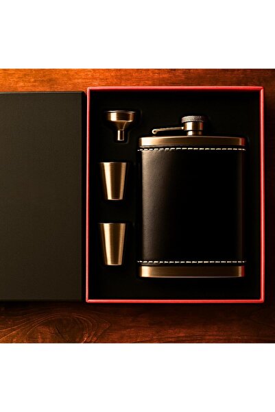 Hype Store 8 Oz 240 cc Rugan Siyah Hakiki Deri Viski Cep Matarası Shot Bardak...