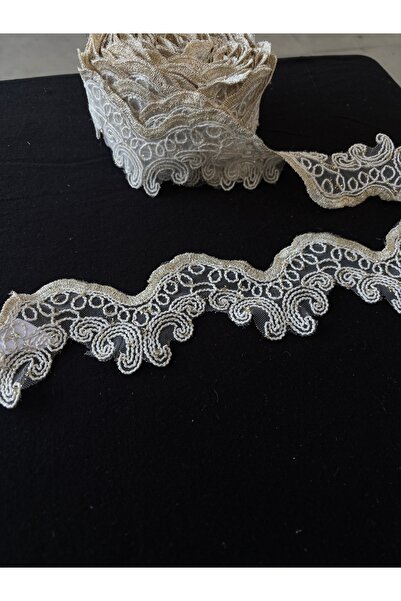 Butik Kreme gold 1 Metre Güpür dantel Fransız desen piyasa model