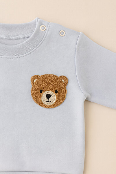 eradkids Organic Cotton Teddy Bear Detailed Baby Top and Bottom Set / Baby Two-Piece Set