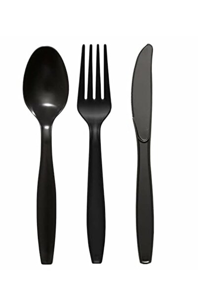 Hype Store Plastic Luxury Fork-Spoon-Knife Set of 3 Black Black Set of 100
