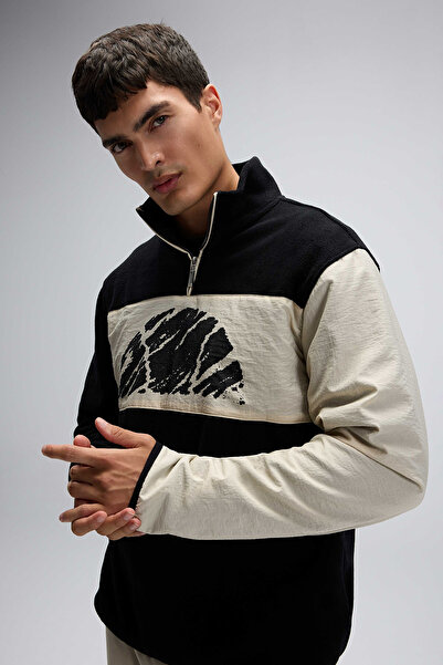 Ellesse Ανδρικό φούτερ με λογότυπο αντίθεση χρωμάτων Regular Fit Half Zip ψηλός λαιμός SWEAT EM519