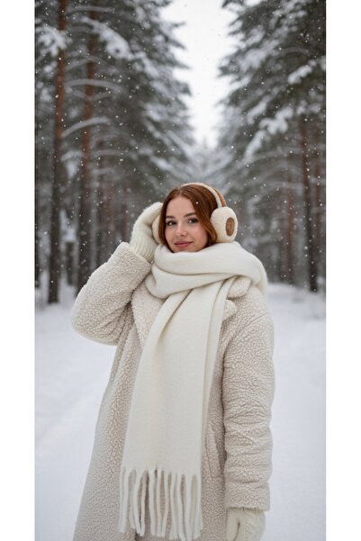 GRAZELLA White Scarf Premium Imported Ecru Puffy Soft Textured Shawl Shoulder Wrap Puff Winter