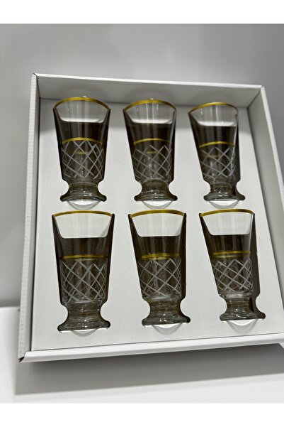 Hawve El İşçiliği Altın Yaldızlı Kesme Desenli 6’lı Cam Kahve Yanı Bardak Seti