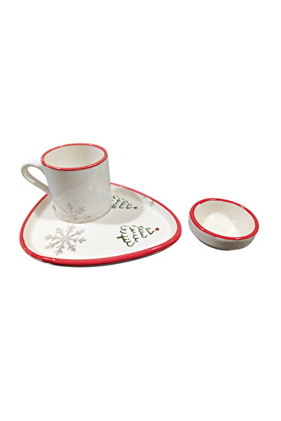 Ganita home Coffee Cup New Year Special Ceramic Turkish Delight Bowl Gift Snowflake & Tree Single Person