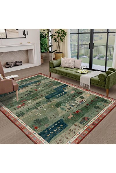 rugseason Hayvan Desenli Çiftlik Temalı Dokuma Taban Kilim Salon Mutfak Oturm...